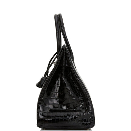 Hermes Birkin 35 Black Shiny Porosus Crocodile Palladium Hardware