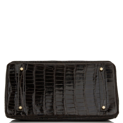 Hermes Birkin 35 Graphite Shiny Porosus Crocodile Gold Hardware