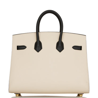 Hermes Birkin 25 Sellier Craie and Black Epsom Gold Hardware