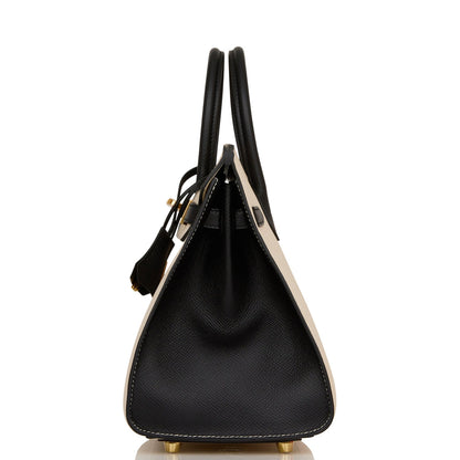 Hermes Birkin 25 Sellier Craie and Black Epsom Gold Hardware