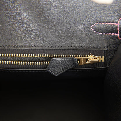 Hermes Birkin 25 Sellier Nata and Black Epsom Rose Gold Hardware