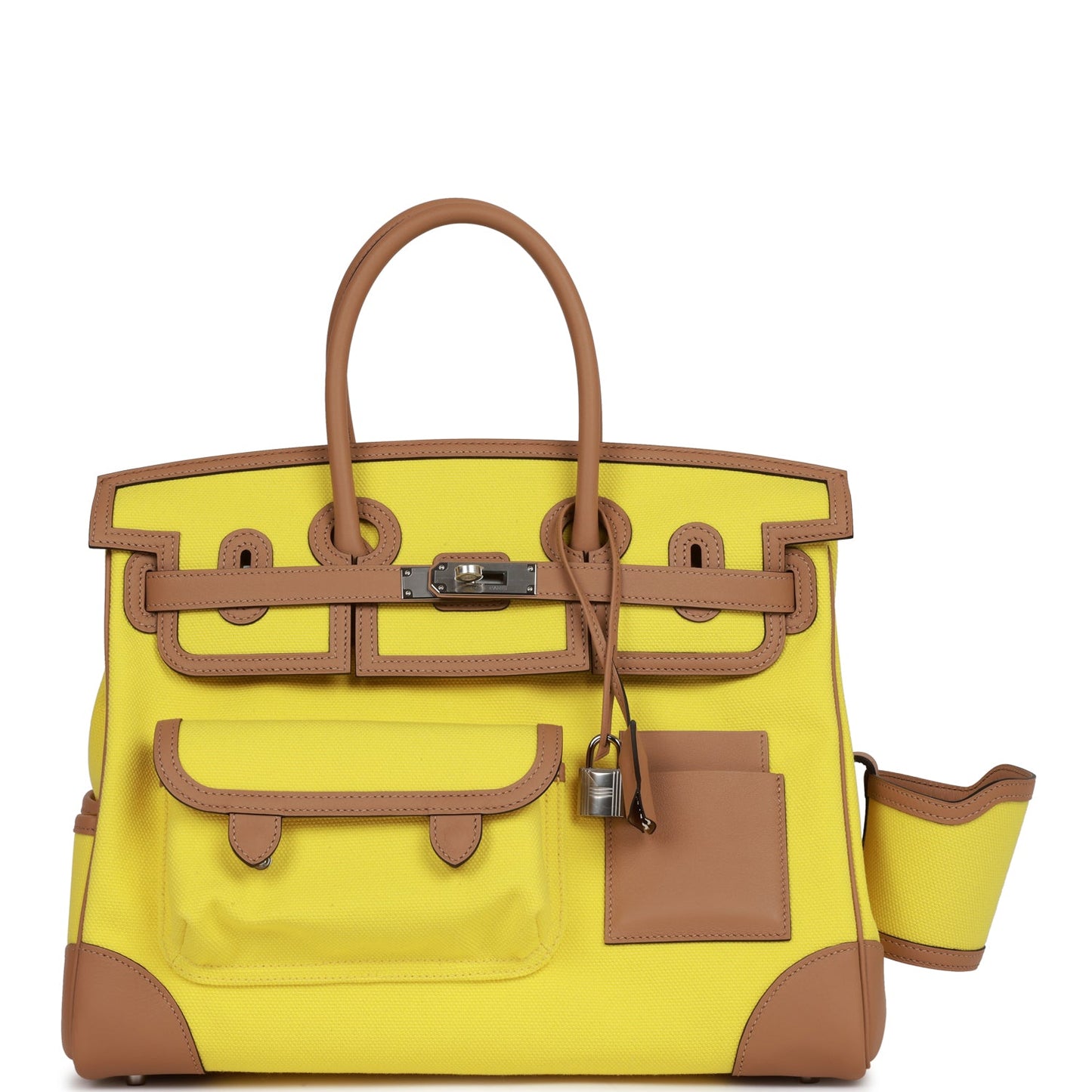 Hermes Birkin 35 Cargo Jaune Citron Toile and Chai Swift Palladium Hardware