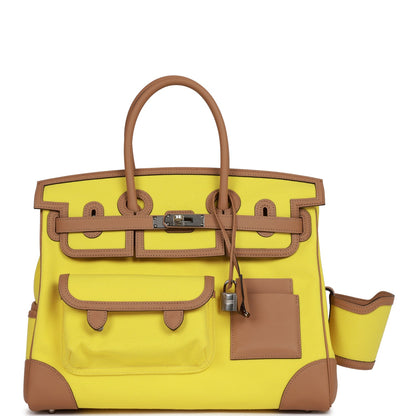 Hermes Birkin 35 Cargo Jaune Citron Toile and Chai Swift Palladium Hardware