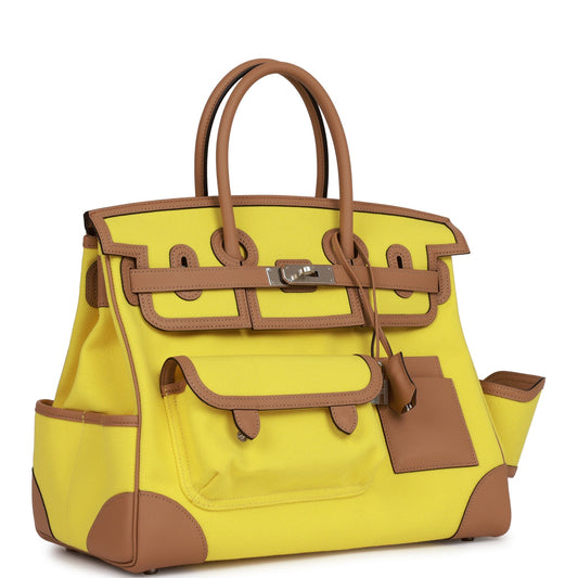 Hermes Birkin 35 Cargo Jaune Citron Toile and Chai Swift Palladium Hardware