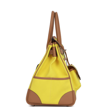 Hermes Birkin 35 Cargo Jaune Citron Toile and Chai Swift Palladium Hardware