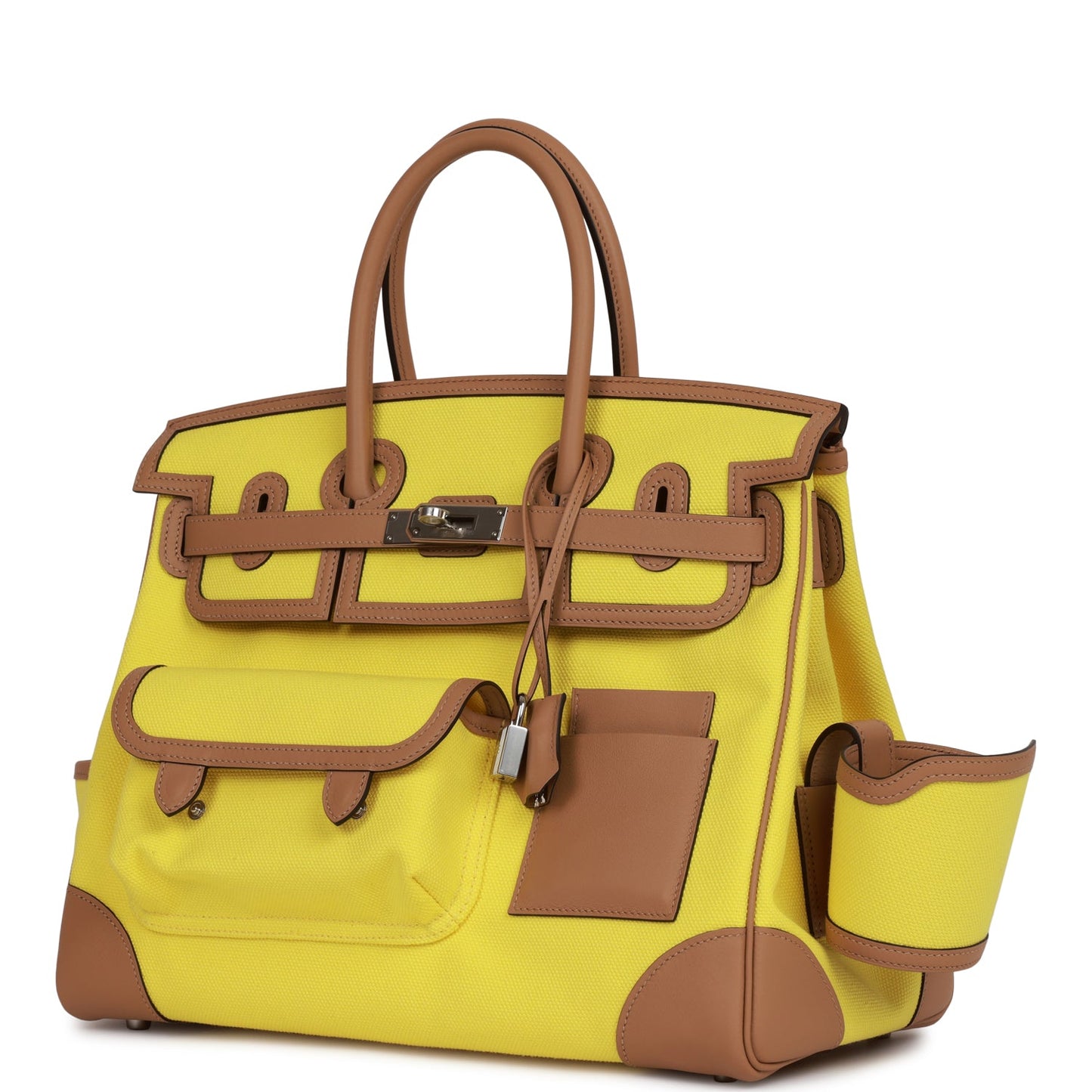 Hermes Birkin 35 Cargo Jaune Citron Toile and Chai Swift Palladium Hardware