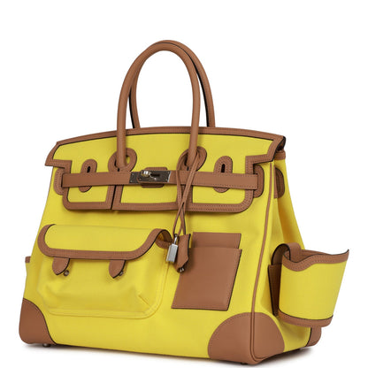 Hermes Birkin 35 Cargo Jaune Citron Toile and Chai Swift Palladium Hardware