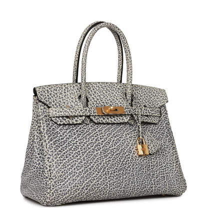 Hermes Vintage Birkin 30 White Dalmatian Buffalo Gold Hardware