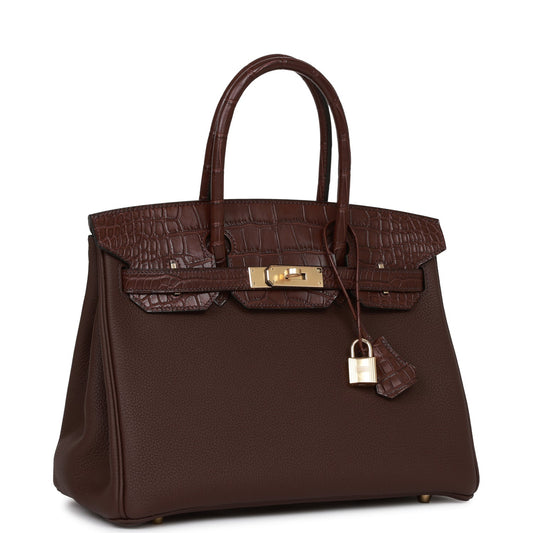 Hermes Birkin 30 Rouge Sellier Matte Alligator and Togo Touch Gold Hardware