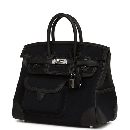 Hermes Birkin 25 Cargo Black Swift and Toile Canvas Palladium Hardware