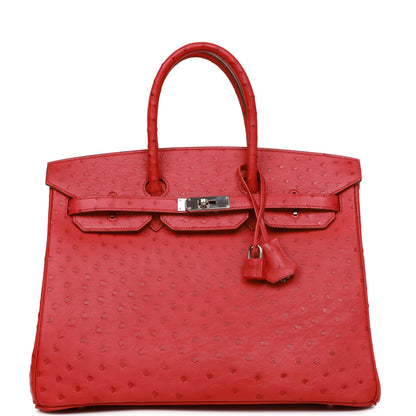 Hermes Birkin 35 Rouge Vif Ostrich Palladium Hardware