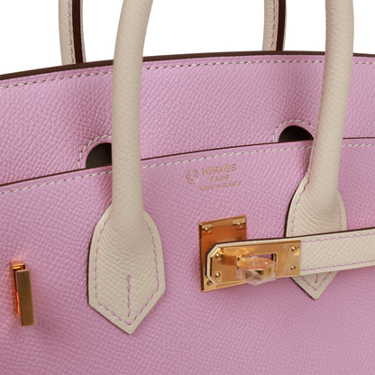 Hermes Birkin 25 Sellier Mauve Sylvestre and Craie Epsom Rose Gold Hardware