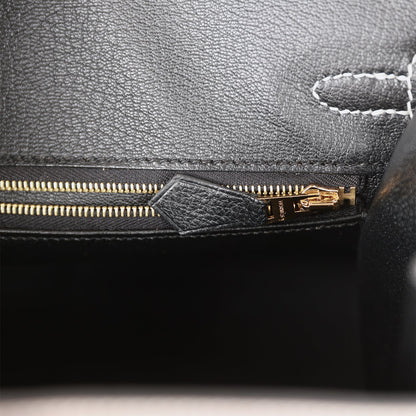 Hermes Birkin 25 Sellier Etoupe and Black Epsom Brushed Gold Hardware