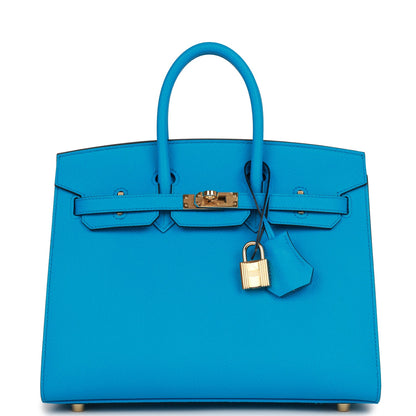 Hermes Birkin 25 Sellier Bleu Frida Epsom Gold Hardware