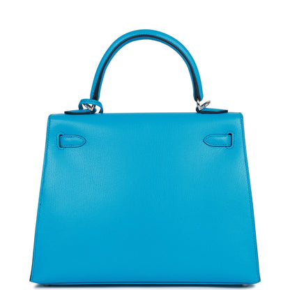 Hermes Kelly 25 Sellier Bleu Frida Chevre Palladium Hardware