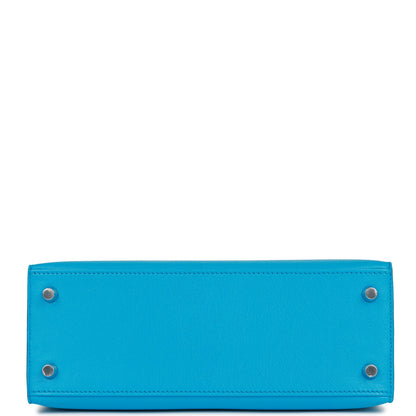 Hermes Kelly 25 Sellier Bleu Frida Chevre Palladium Hardware