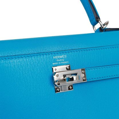 Hermes Kelly 25 Sellier Bleu Frida Chevre Palladium Hardware