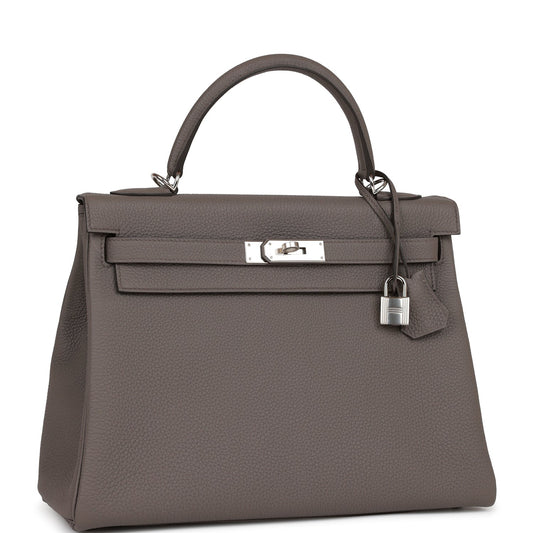 Hermes Kelly 32 Retourne Etain Togo Palladium Hardware