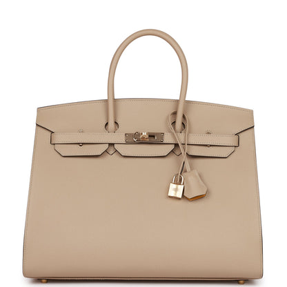 Hermes Birkin 35 Sellier Trench and Jaune Ambre Verso Epsom Permabrass Hardware