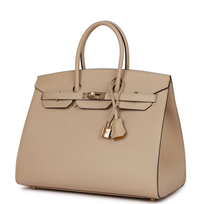 Hermes Birkin 35 Sellier Trench and Jaune Ambre Verso Epsom Permabrass Hardware