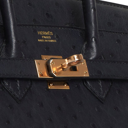 Hermes Birkin 25 Bleu Indigo Ostrich Rose Gold Hardware
