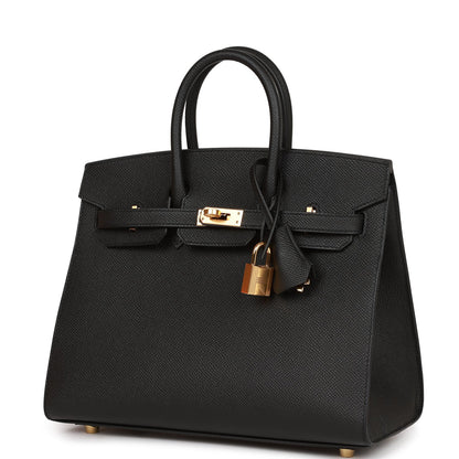 Hermes Birkin 25 Sellier Black Epsom Gold Hardware