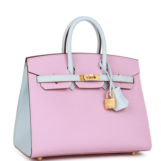 Hermes Birkin 25 Sellier Mauve Sylvestre and Bleu Brume Epsom Brushed Gold Hardware