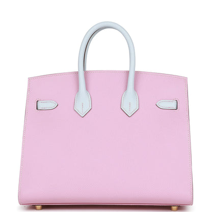 Hermes Birkin 25 Sellier Mauve Sylvestre and Bleu Brume Epsom Brushed Gold Hardware