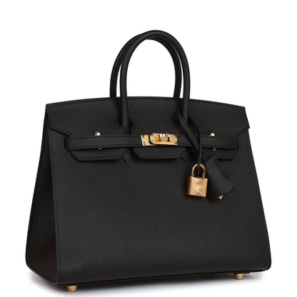 Hermes Birkin 25 Sellier Black Epsom Gold Hardware
