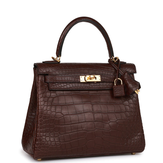 Hermes Kelly 25 Retourne Rouge Sellier Matte Alligator Gold Hardware
