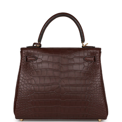 Hermes Kelly 25 Retourne Rouge Sellier Matte Alligator Gold Hardware