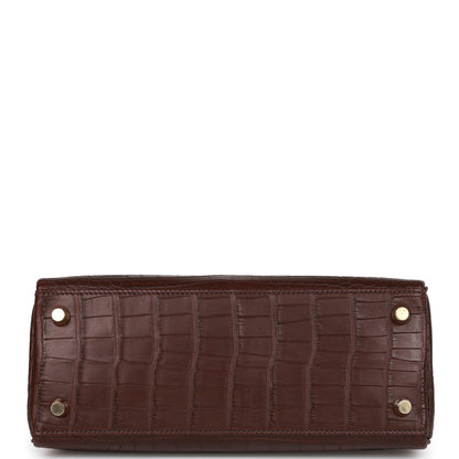 Hermes Kelly 25 Retourne Rouge Sellier Matte Alligator Gold Hardware