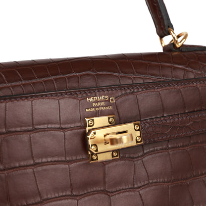 Hermes Kelly 25 Retourne Rouge Sellier Matte Alligator Gold Hardware