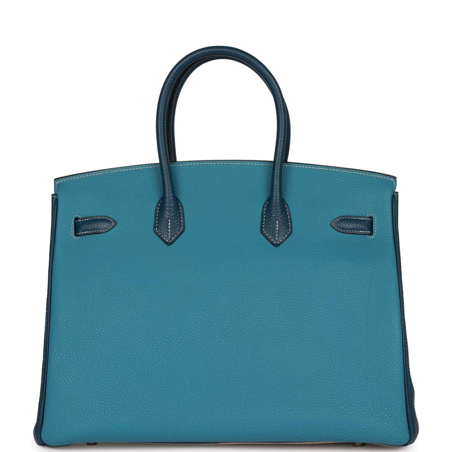 Hermes Birkin 35 Tricolor Gris Tourterelle, Bleu Jean, and Bleu de Malte Clemence Palladium Hardware
