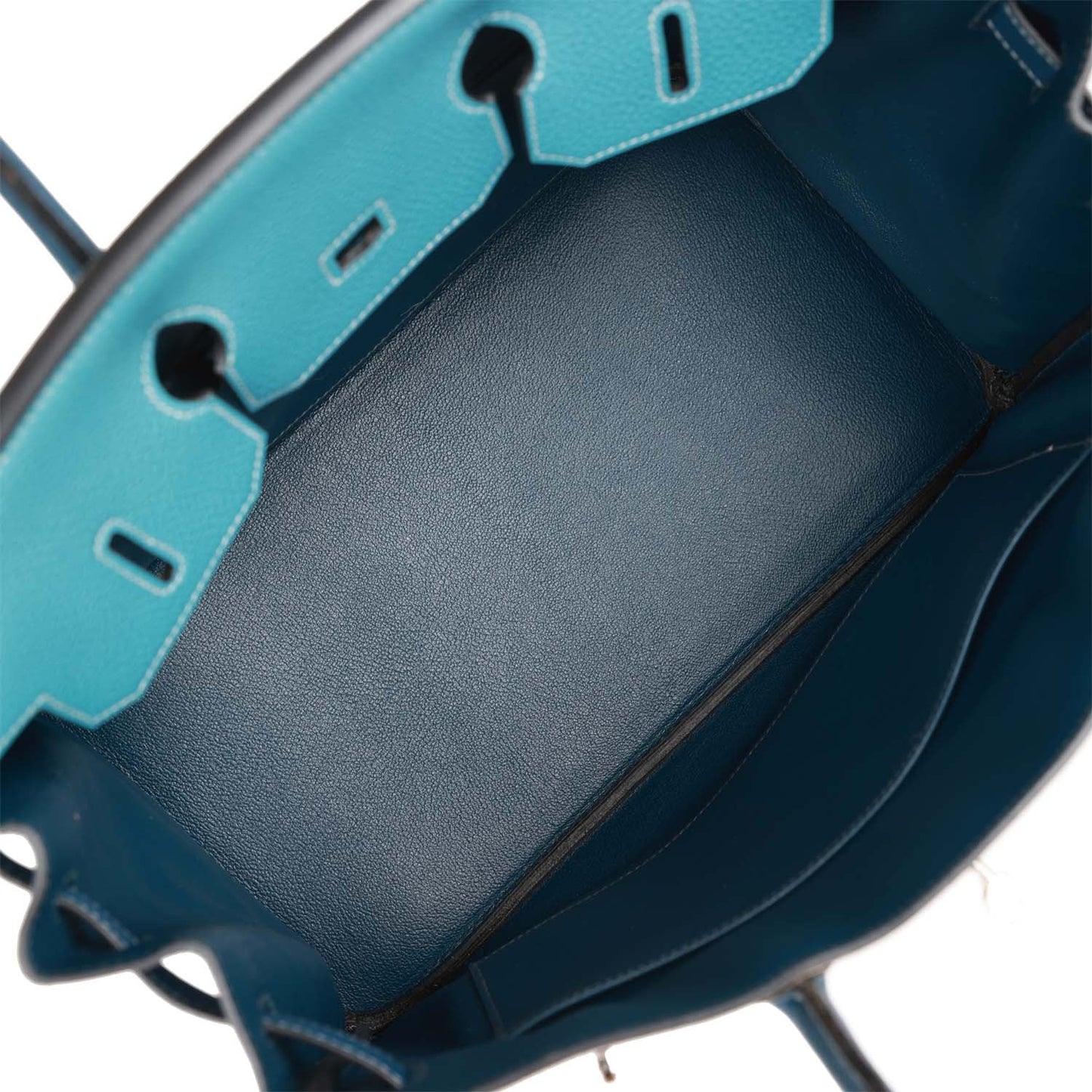 Hermes Birkin 35 Tricolor Gris Tourterelle, Bleu Jean, and Bleu de Malte Clemence Palladium Hardware