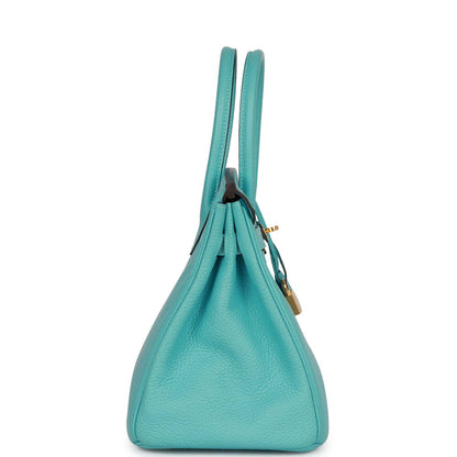 Hermes Birkin 30 Bleu Atoll Clemence Gold Hardware