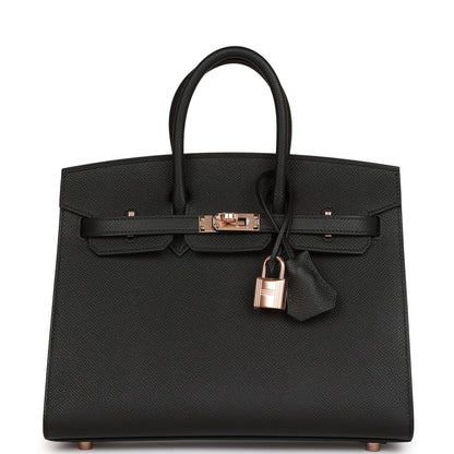Hermes Birkin 25 Sellier Black Epsom Rose Gold Hardware