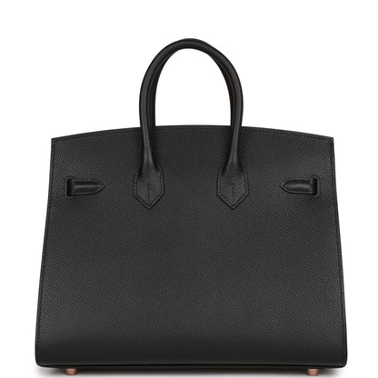 Hermes Birkin 25 Sellier Black Epsom Rose Gold Hardware