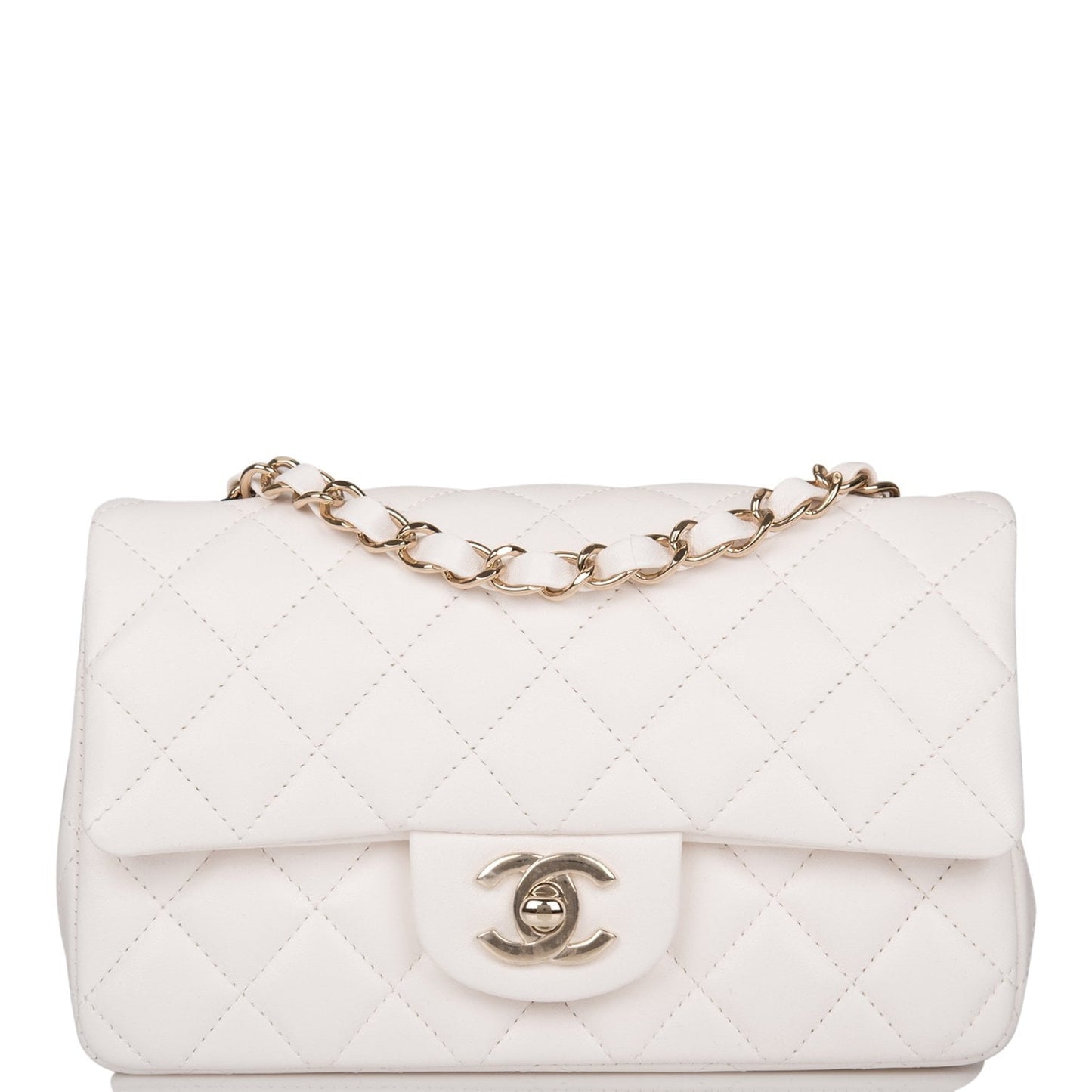 Chanel White Quilted Lambskin Rectangular Mini Classic Flap Bag Light Gold Hardware