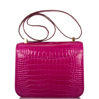 Hermes Constance 24 Rose Scheherazade Shiny Alligator Gold Hardware