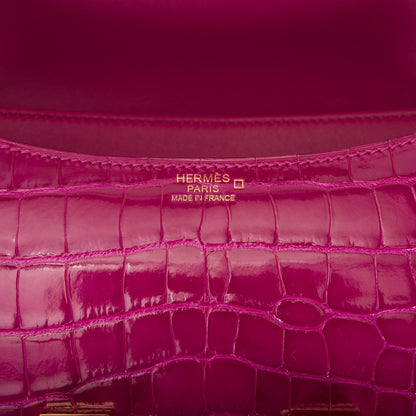 Hermes Constance 24 Rose Scheherazade Shiny Alligator Gold Hardware