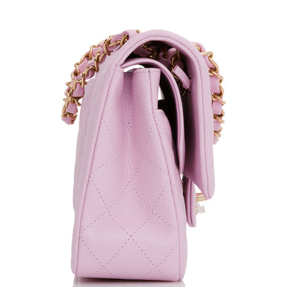 Chanel Medium Classic Double Flap Bag Rose Clair Caviar Light Gold Hardware
