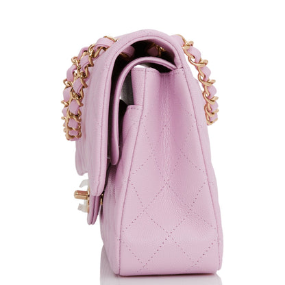 Chanel Medium Classic Double Flap Bag Rose Clair Caviar Light Gold Hardware