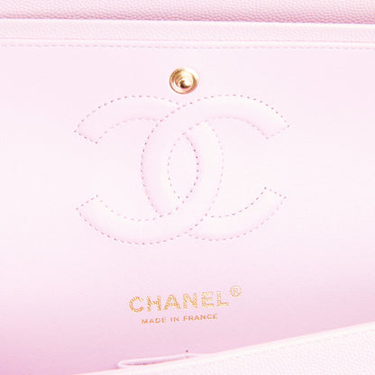 Chanel Medium Classic Double Flap Bag Rose Clair Caviar Light Gold Hardware