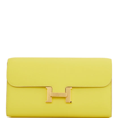 Hermes Constance Wallet To Go Lime Evercolor Gold Hardware