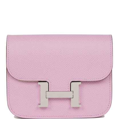Hermes Constance Slim Wallet Mauve Sylvestre Epsom Palladium Hardware