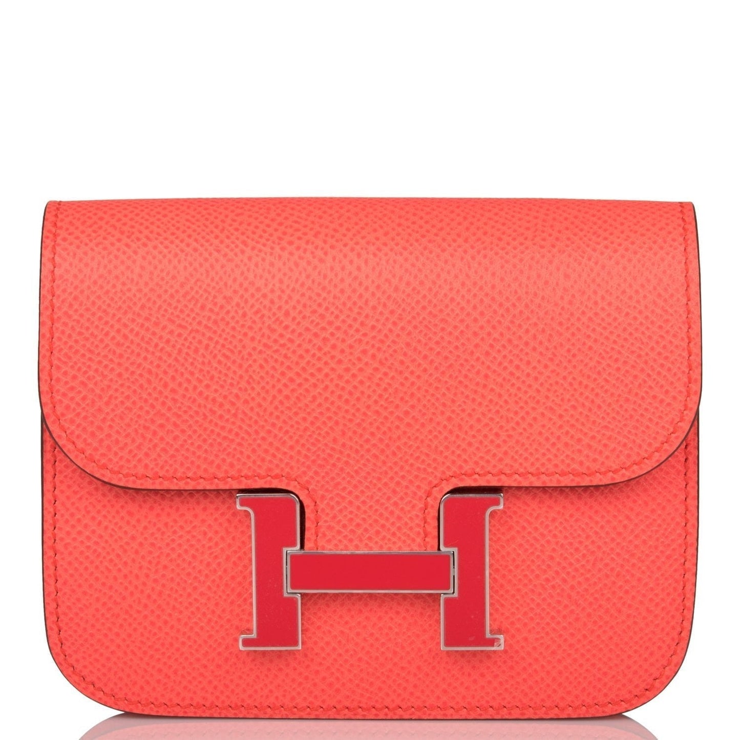 Hermes Rose Texas Epsom Constance Slim Wallet Palladium Hardware