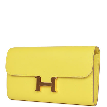 Hermes Constance Wallet To Go Lime Evercolor Gold Hardware