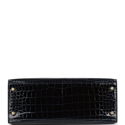 Hermes Kelly 28 Sellier Bleu Baltique Shiny Porosus Crocodile Gold Hardware
