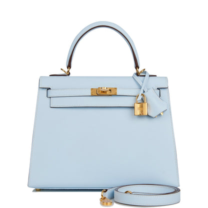 Hermes Kelly 25 Sellier Bleu Brume Epsom Gold Hardware